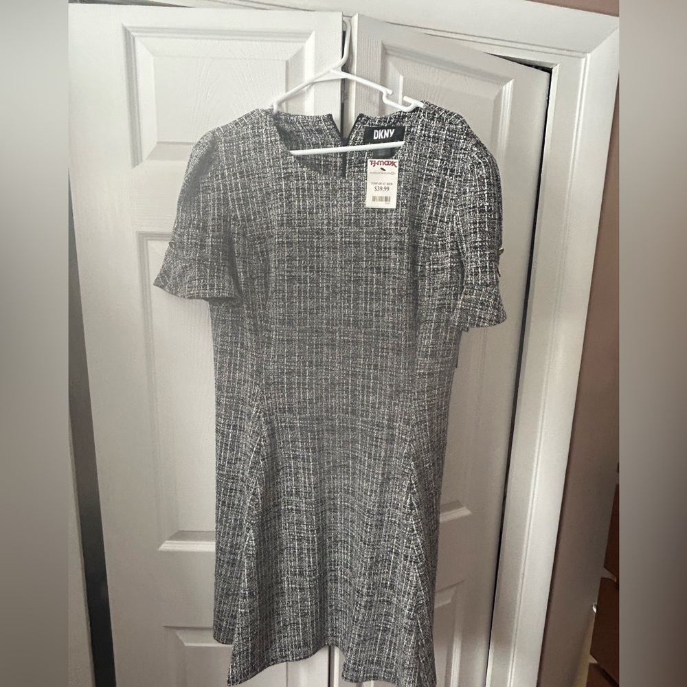 DKNY Women's Gray Tweed Midi Dress